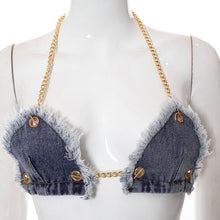 Load image into Gallery viewer, Chain Link Choker Denim Fashion Bikini Set
