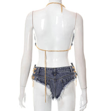 Load image into Gallery viewer, Chain Link Choker Denim Fashion Bikini Set

