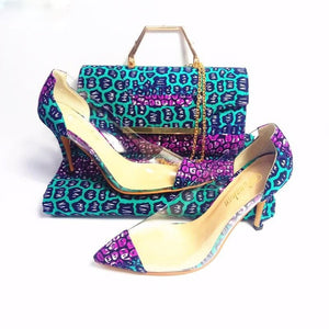 Nile Snake Rooftop Lounge Shoes with Matching Clutch and Fabric