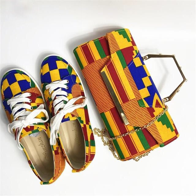 Kente Walking Shoes with Matching Clutch