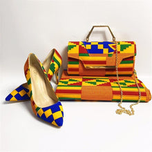 Load image into Gallery viewer, Kente Rooftop Lounge Shoes with Matching Clutch and 6 Yards Fabric
