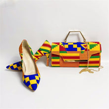 Load image into Gallery viewer, Kente Rooftop Lounge Shoes with Matching Clutch and 6 Yards Fabric
