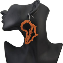 Load image into Gallery viewer, Mahogany Wood African Detail Earrings
