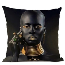 Load image into Gallery viewer, Fashion Model Black Gold Tribal Pillow Case
