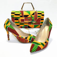 Load image into Gallery viewer, Kente Rooftop Lounge Shoes with Matching Clutch and 6 yards Fabric
