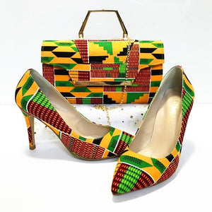 Kente Rooftop Lounge Shoes with Matching Clutch and 6 yards Fabric