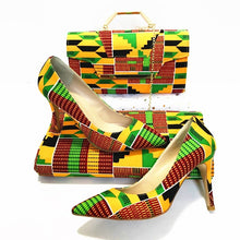 Load image into Gallery viewer, Kente Rooftop Lounge Shoes with Matching Clutch and 6 yards Fabric
