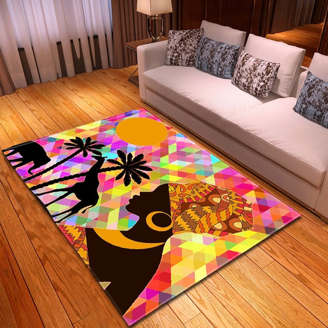 2021 Colorblock Africa Vivid Comfort Cushion Non-Slip Rug