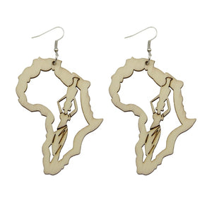 Mahogany Wood African Detail Earrings