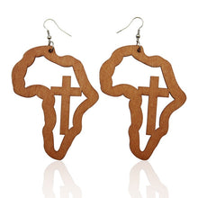 Load image into Gallery viewer, Mahogany Wood African Detail Earrings
