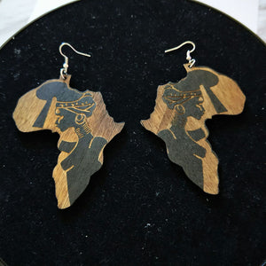 Wood Queen Etched Africa Earrings