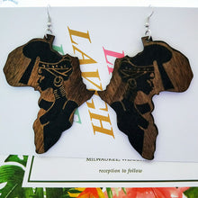 Load image into Gallery viewer, Wood Queen Etched Africa Earrings
