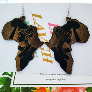 Wood Queen Etched Africa Earrings