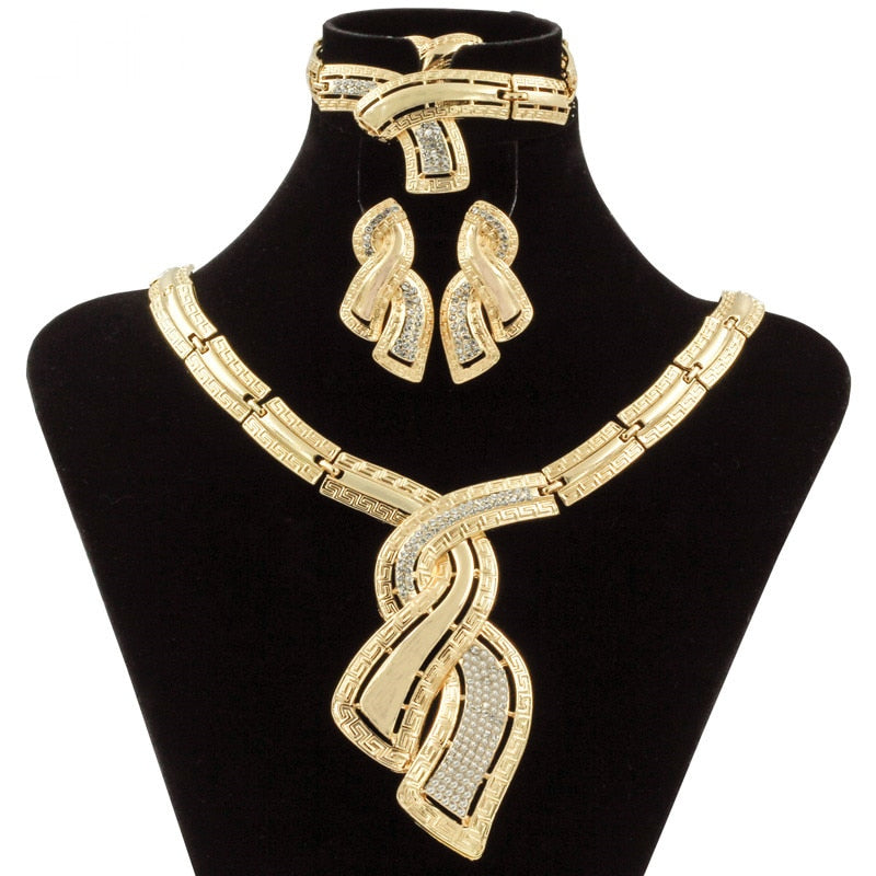 18K African Gold Plated Bridal Jewelry Set (free matching Ring)