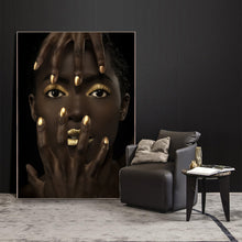 Load image into Gallery viewer, Bold Gold Black Beauty Portrait Canvas
